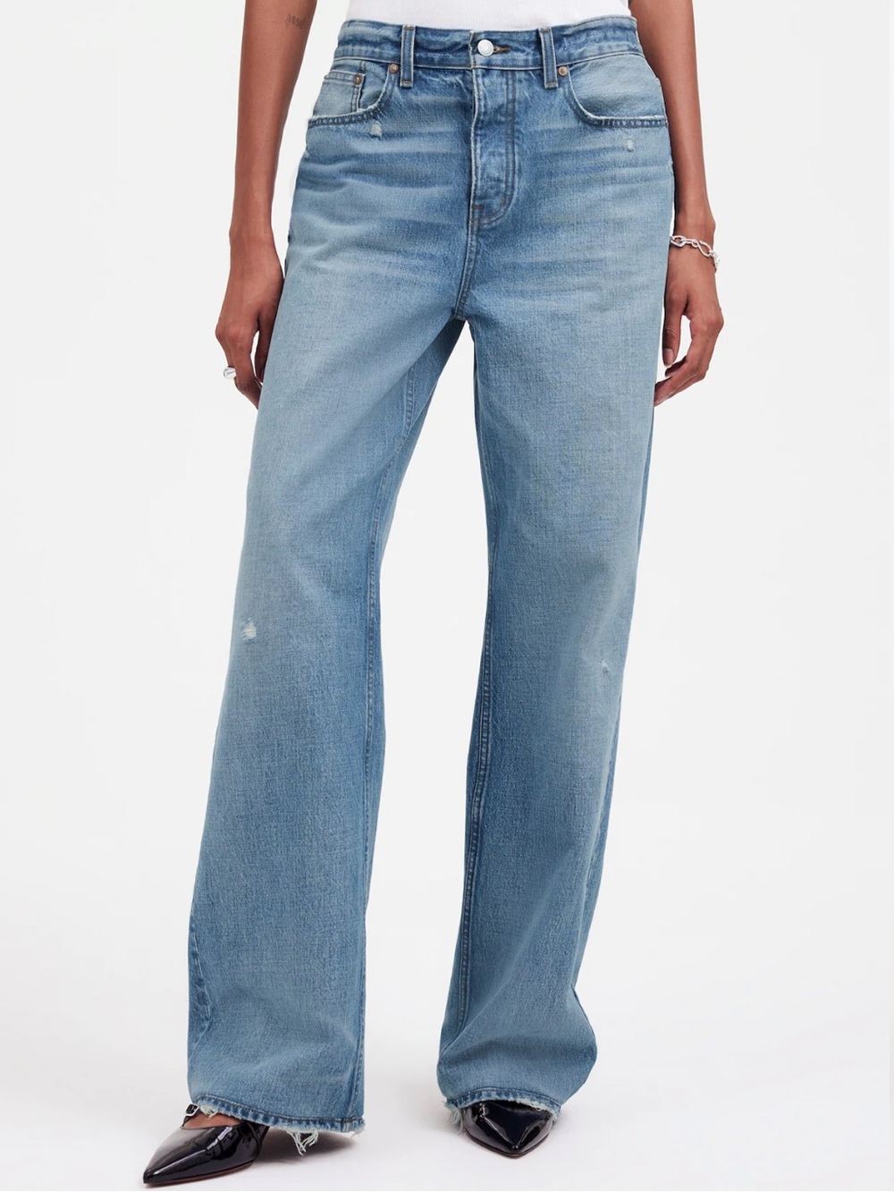 Madewell Long Slung Baggy Jeans Women Size 28 Hamburg Wash Rigid Blue